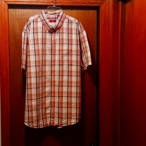 Izod Short Sleeve Shirt, Orange and White Plaid, XL
